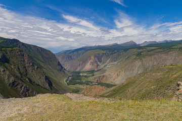 Fototapeta premium Valley of the river, top view. Altay mountains. Summer sunny day.