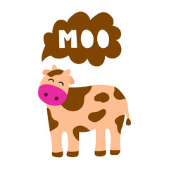 Moo. Hand drawn cute cow vector icon illustration design.