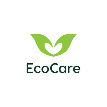 eco care symbol with negative space heart vector logo design Stock