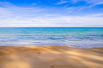 Landscape of Phuket beach with Blue sky and tiny clouds nature background.