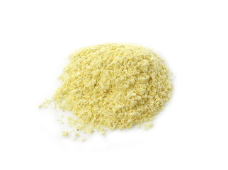 Pile of corn flour isolated on white background.