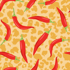 Contemporary seamless pattern with pepper and abstract background. Creative collage. Vector texture for textile, wrapping paper, scrapbooking, packaging etc. Vector illustration.