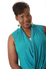 head shot of pretty black young woman smiling 