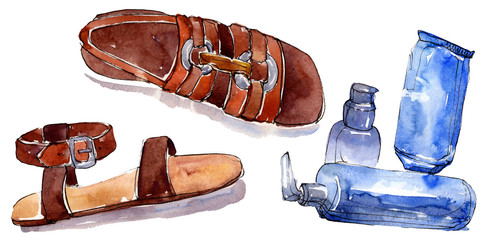 Fashionable sketch glamour illustration in a watercolor style isolated element. Watercolour background set.