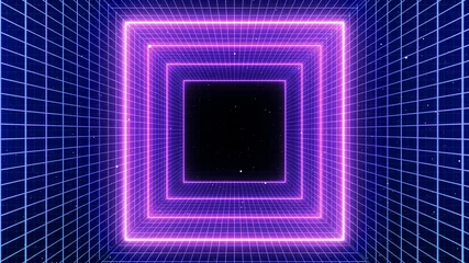 Fototapeten Violett Retro-Sci-Fi-Hintergrund Futuristische Landschaft der 80er Jahre. Digitale Cyber-Oberfläche. Geeignet für Design im Stil der 1980er Jahre  © NotjungCG