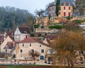 Limeuil, in the Dordogne-Périgord region in Aquitaine, France. Medieval village with typical...