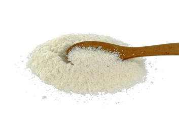 Instant potato puree flakes isolated on white.
