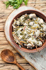 Stewed mushrooms with portulaca