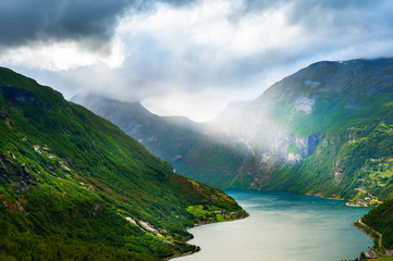 Geiranger fjord in Norway. Beautiful summer landscape. Famous travel destination