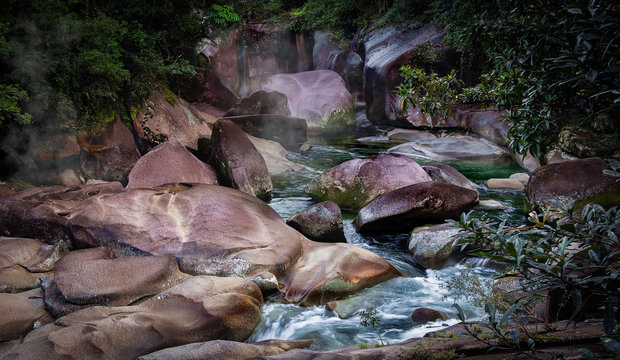Devil's Pool or Babinda Boulders is a mystical natural pool at the confluence of three streams among a group of boulders near Babinda, Queensland, Australia. Landscape Photography, -Image. 