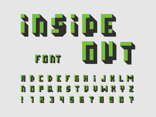Inside out font. Vector alphabet 