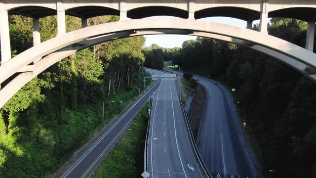 Drone shots of I-5 near Tacoma Washington in 4k.