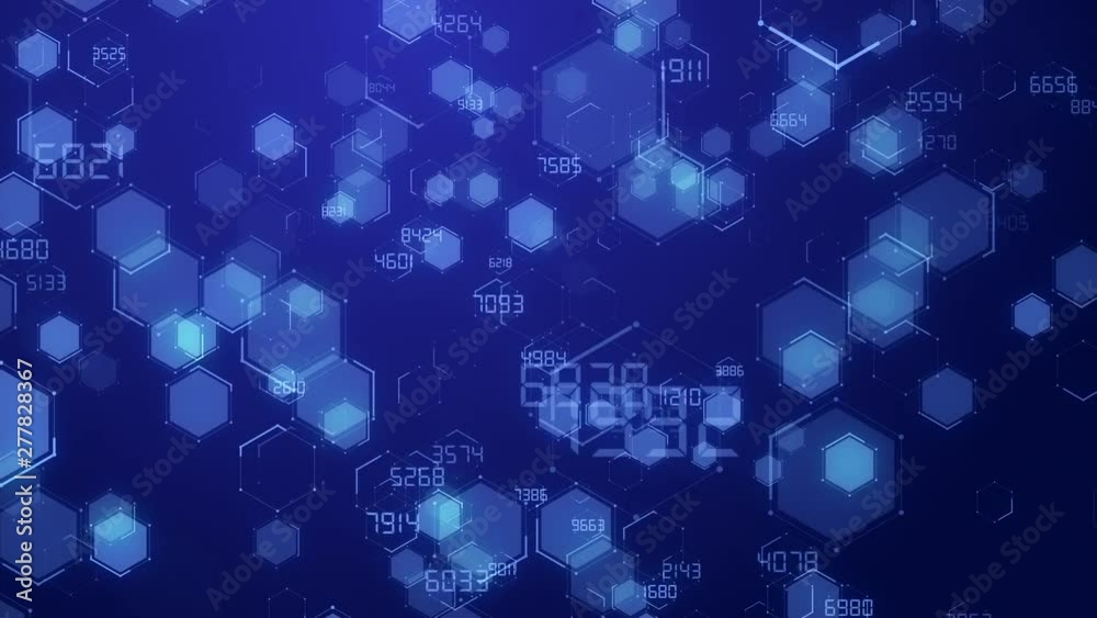 Poster Abstract blue Hexagon honeycomb digital technology background code number futuristic surface running