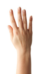 Fototapeta premium Woman Hands gestures on over white background. Isolated.