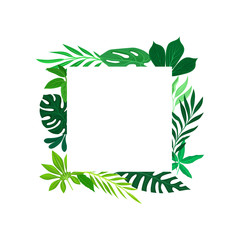 Square frame of leaves placed outside. Vector illustration on white background.