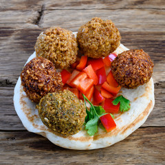 Fresh falafel balls with on  pita bread.