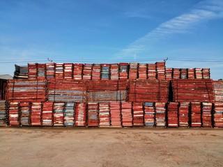 Rusty of scaffolding in yard 