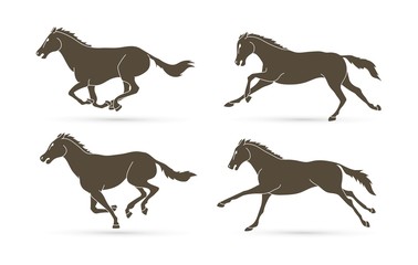Group of horses running cartoon graphic vector.