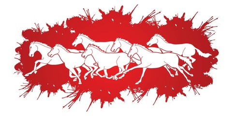 Group of horses running cartoon graphic vector.