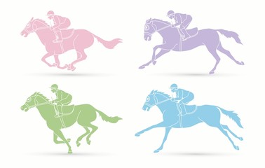 Group of Jockey, Horseback cartoon graphic vector.
