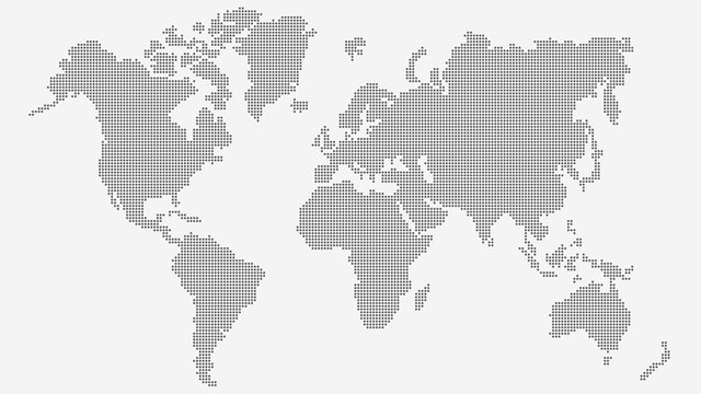 Dotted world map of round dots on white background. Vector illustration