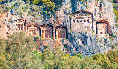 Fototapeta na wymiar Kaunos Lycian Rock Tombs - Dalyan, Turkey
