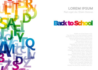 Back to school. Vector abstract alphabet background with flying letters