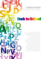 Back to school. Vector vertical abstract alphabet background with flying letters