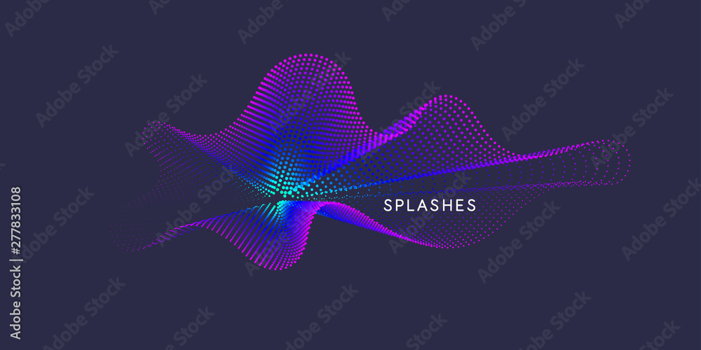 Poster vector abstract background with dynamic waves, line and particles.
