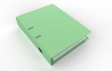 Blank ring binder folder design mockup. Self-binder mock up with stack of a4 paper. Office supply cardboard folder branding presentation. Desk lever arch file cover. 3d illustration 