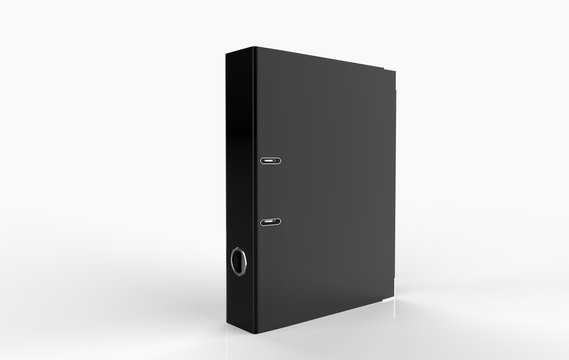 Blank ring binder folder design mockup. Self-binder mock up with stack of a4 paper. Office supply cardboard folder branding presentation. Desk lever arch file cover. 3d illustration 