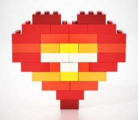 Multi colored blocks forming a heart shape. 3D illustration