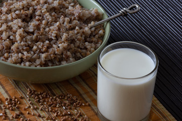 Buckwheat and glass of milk for breakfast