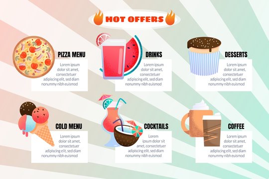Hot Offer Restaurant Menu Infographic Flat Banner