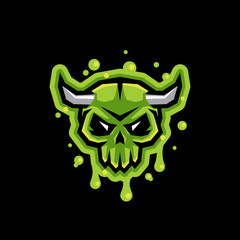 Vector illustration of toxic and radioactive monster, skull, isolated on black background.
