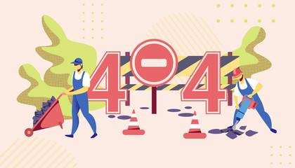 404 Error. Workers Destroying Asphalt, Road Repair