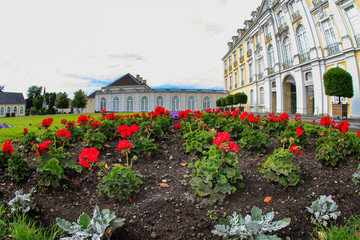 Very impressive castle park with flowers