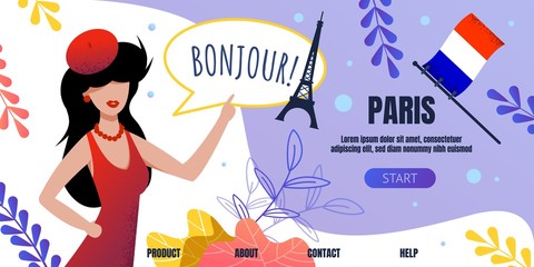 Landing Page with Elegant Lady Welcoming to Paris