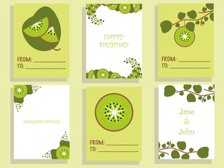 Set of greeting and postal card templates in kiwi design.