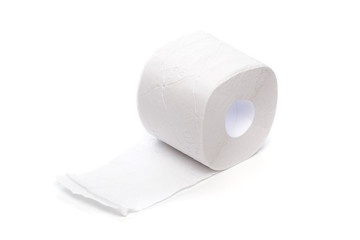 Roll of toilet paper or tissue isolated on white background .