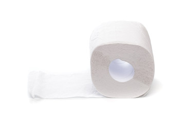 Roll of toilet paper or tissue isolated on white background .