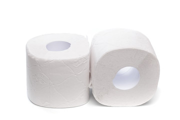 Roll of toilet paper or tissue isolated on white background .