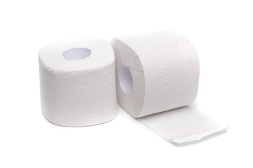 Roll of toilet paper or tissue isolated on white background .