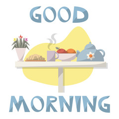 Poster template with cartoon brakfast and lettering.