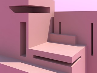 Architectural,conceptual, abstract composition on a bright pink background with copy space. Simple building for presentations, postcards, screensavers for phones and computers-3d render, illustration.