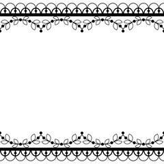 Retro lace pattern vector greeting card, wedding or birthday party invitation, black and white ornamental border or frame design