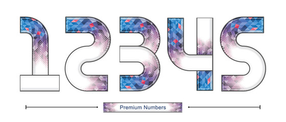 Numbers geometric premium blue color style in a set 12345