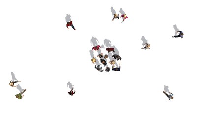 people - top view with shadow - isolated on white background
