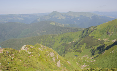 Fototapeta premium Trekking in the Carpathians, Hike to the border between Ukraine and Romania from Pop Ivan Marmarassky to Pop Ivan Chernogorsky.