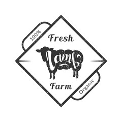 Organic Fresh Farm Meat, Premium Quality Retro Logo Template, Badge with Lamb for Butchery, Meat Shop, Packaging or Advertising Vector Illustration